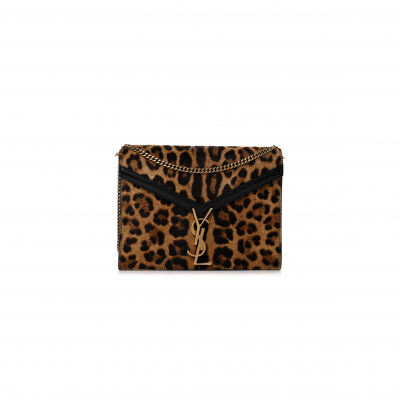 YSL CASSANDRA LEOPARD PRINT MONOGRAM CLASP BAG BLACK 1166300 (22*16.5*5.5cm)